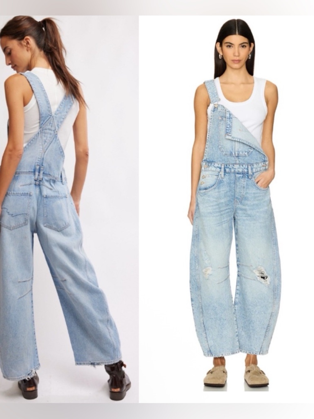 NEW We The Free Good Luck Barrel Overalls Light Wash Large